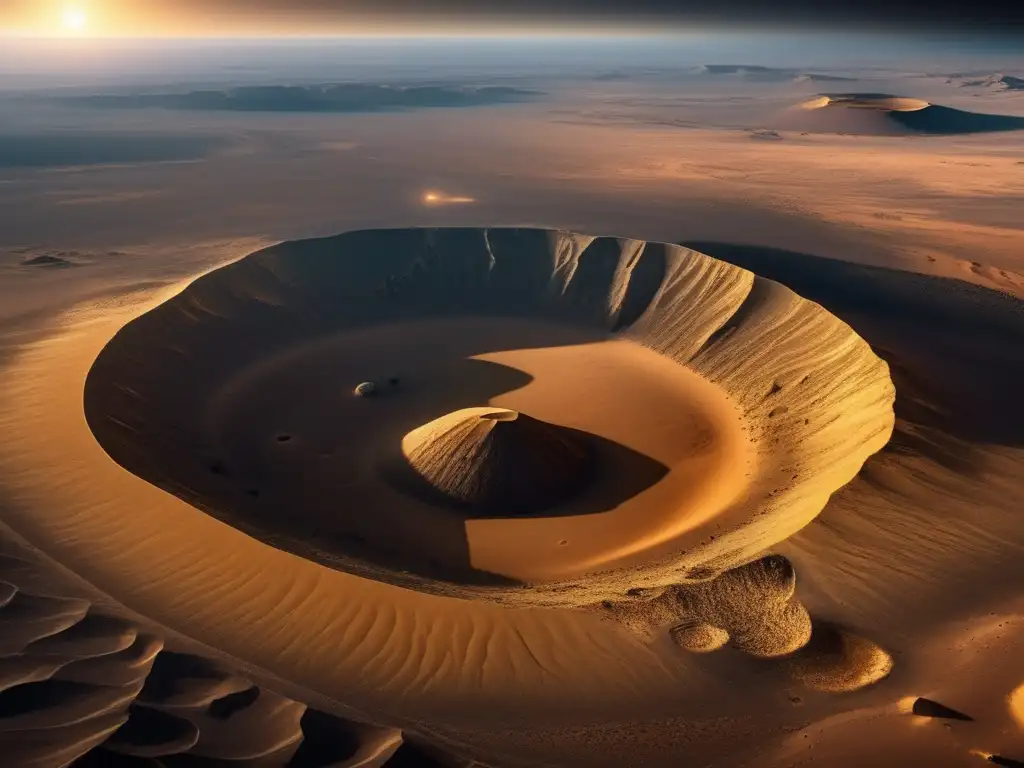 Majestuosos cráteres antiguos descubiertos Explorando cráteres de impacto antiguos: paisaje desertico dorado, cráteres impresionantes, cielo azul y nubes blancas
