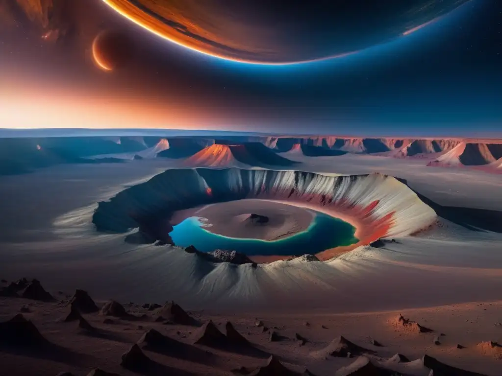 Paisaje alienígena en cráter gigante Explorando cráteres de impacto antiguos en un paisaje deslumbrante (110 caracteres)