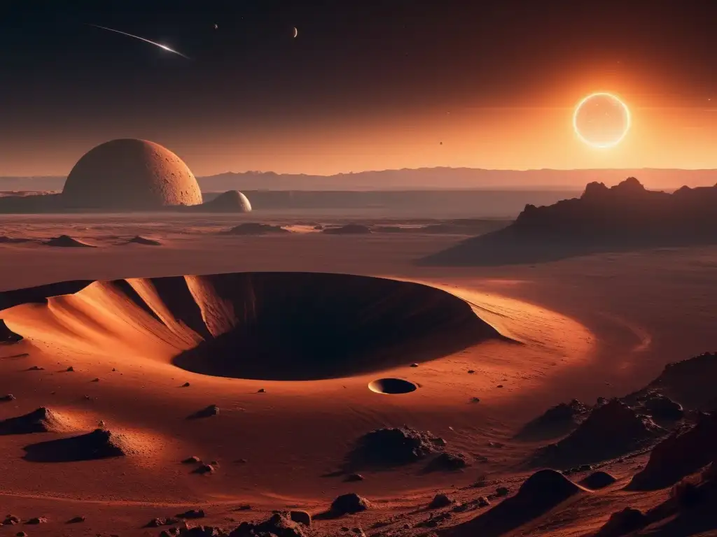 Paisaje alienígena con cráteres antiguos Explorando cráteres de impacto antiguos en un paisaje alienígena desolado y detallado en 8K