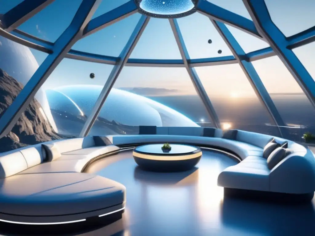 Biodomo futurista en el espacio Cultivo en biodome espacial: Naturaleza, tecnología y alimentos sostenibles en asteroides
