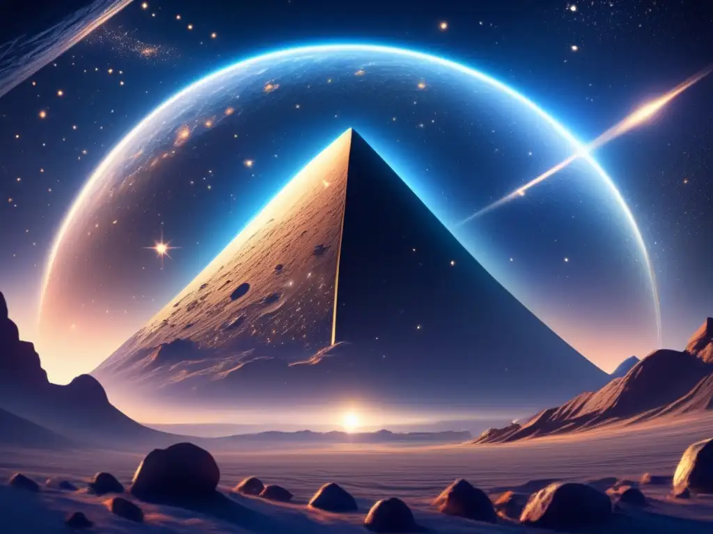 Adoración a asteroide: ritual místico y contemporáneo Cultos y rituales asteroides: imagen celeste con estrellas brillantes, asteroide masivo rodeado de energía mística, grupo diverso en ritual
