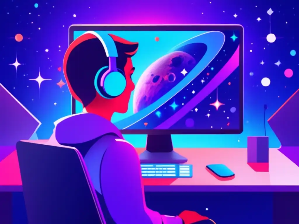 Cursos online explorando asteroides: persona enfocada en pantalla con imagen de asteroide en el espacio