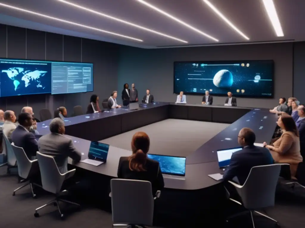 Participación pública en decisiones asteroides: grupo diverso colaborando en detección y monitoreo, tecnología avanzada y entusiasmo