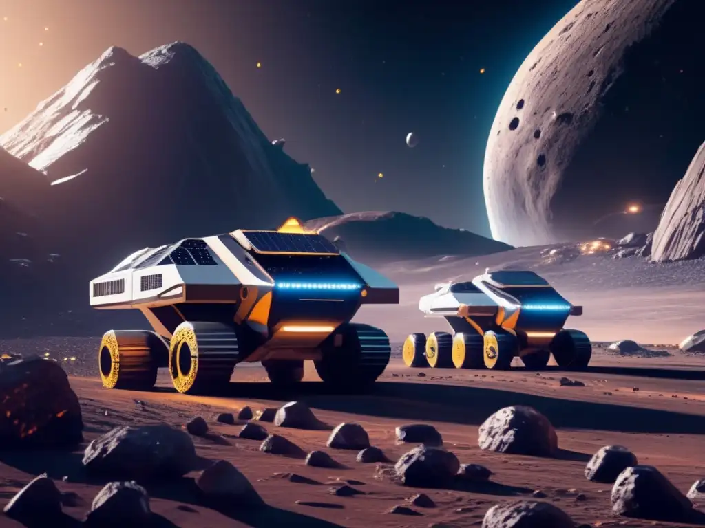 Desafío desviación asteroides: Imagen 8k ultradetallada muestra futura minería espacial en asteroide