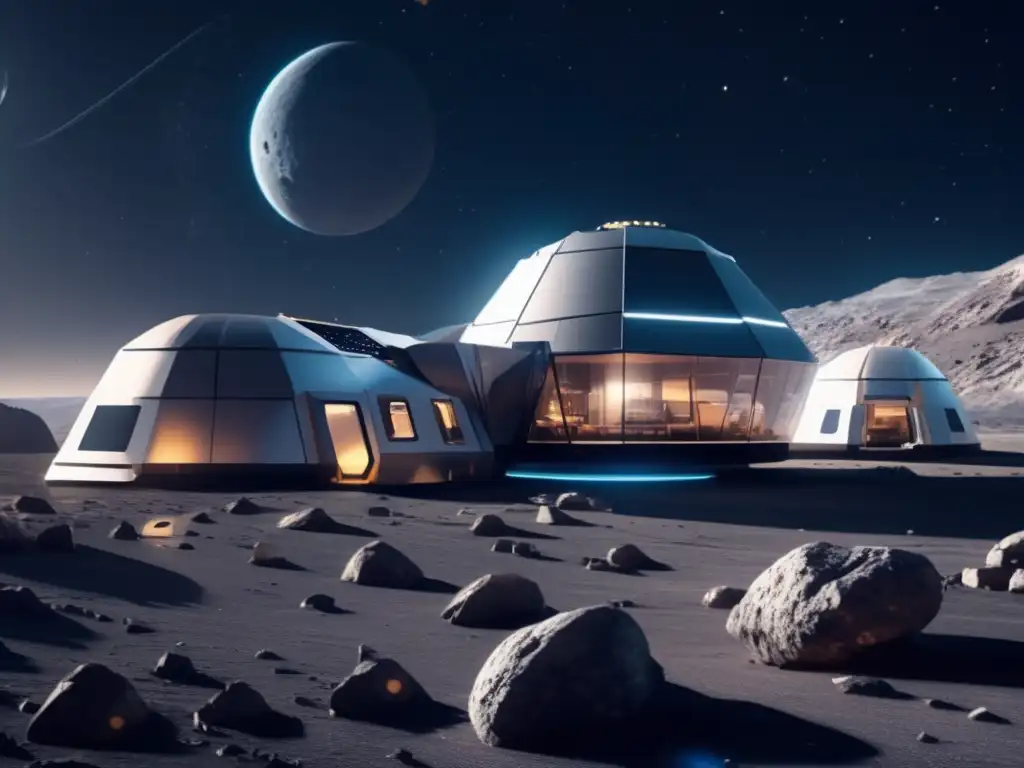 Hábitat espacial futurista en asteroide Desafío tecnológico: asentamiento humano en asteroide