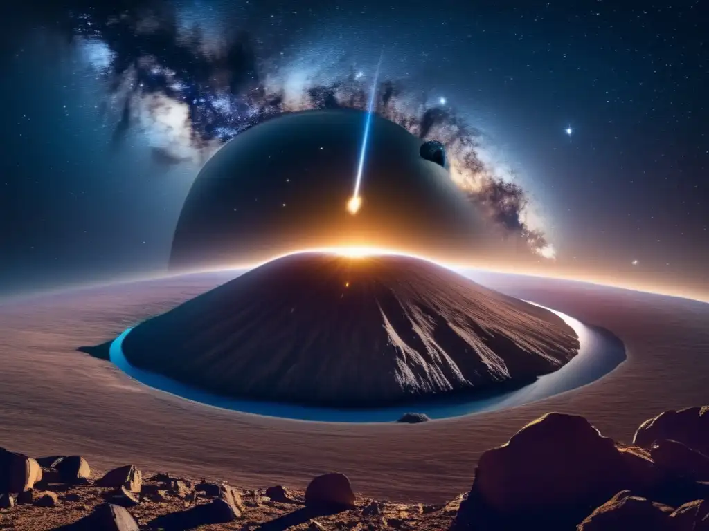 Impresionante imagen 8k del cielo nocturno con NEO y galaxia Desafíos ingeniería espacial aterrizaje NEO en impresionante imagen de alta resolución del cielo nocturno y galaxia