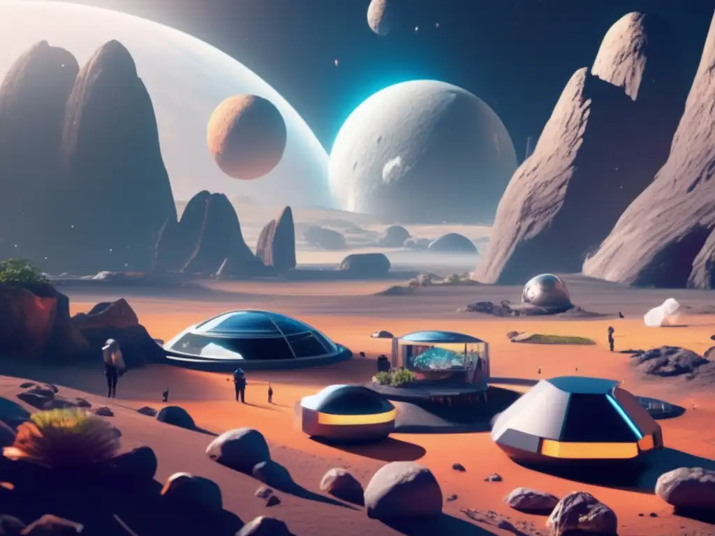 Hábitat futurista en asteroide con niños explorando Desarrollo infantil en el espacio: Asteroide hábitat crecimiento