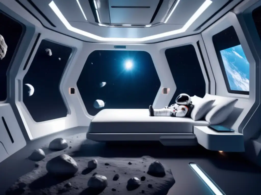 Niño durmiendo en hábitat espacial Desarrollo infantil en el espacio: Asteroide hábitat crecimiento