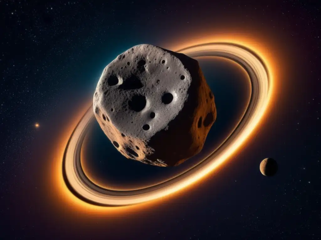 Asteroide Chariklo con anillos celestiales Descubrimiento de anillos en asteroide Chariklo: imagen 8k ultradetallada muestra su belleza celestial