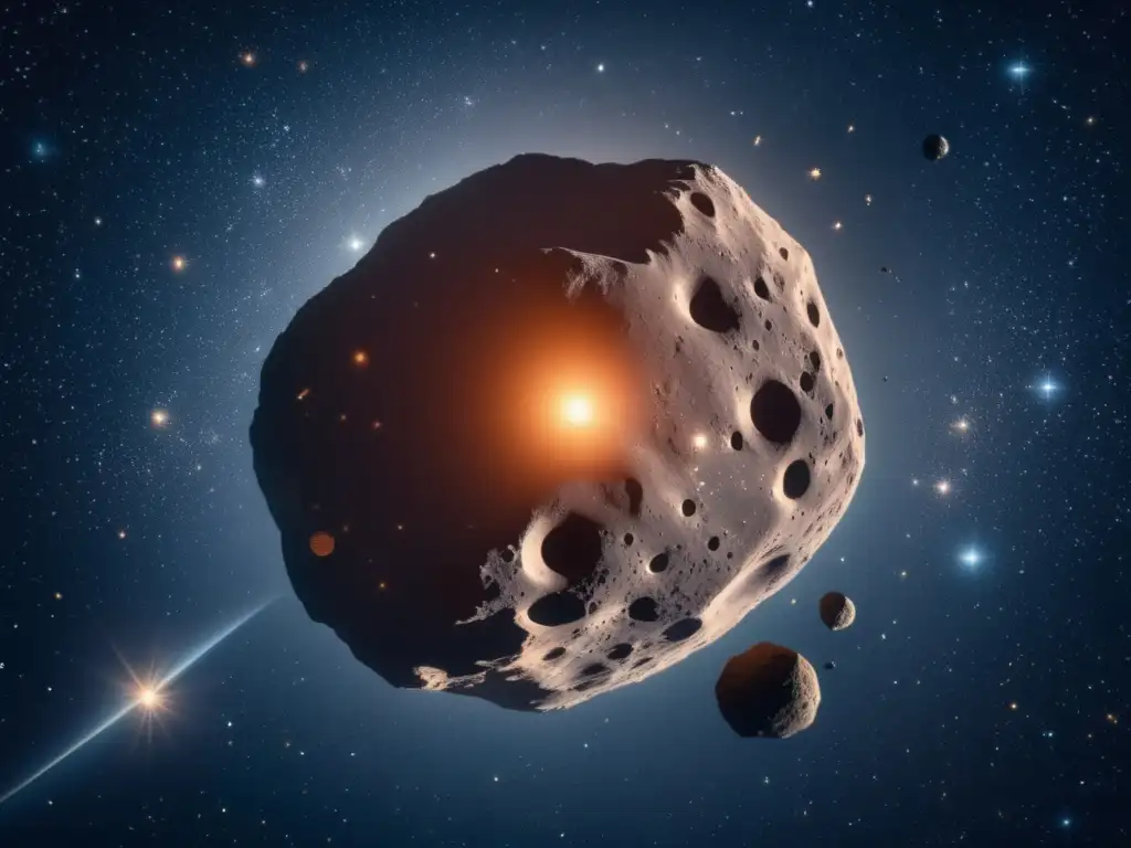 Asteroid estelar en el espacio profundo Descubrimiento de asteroides casero en el fascinante cielo estrellado, con un asteroide prominente en primer plano