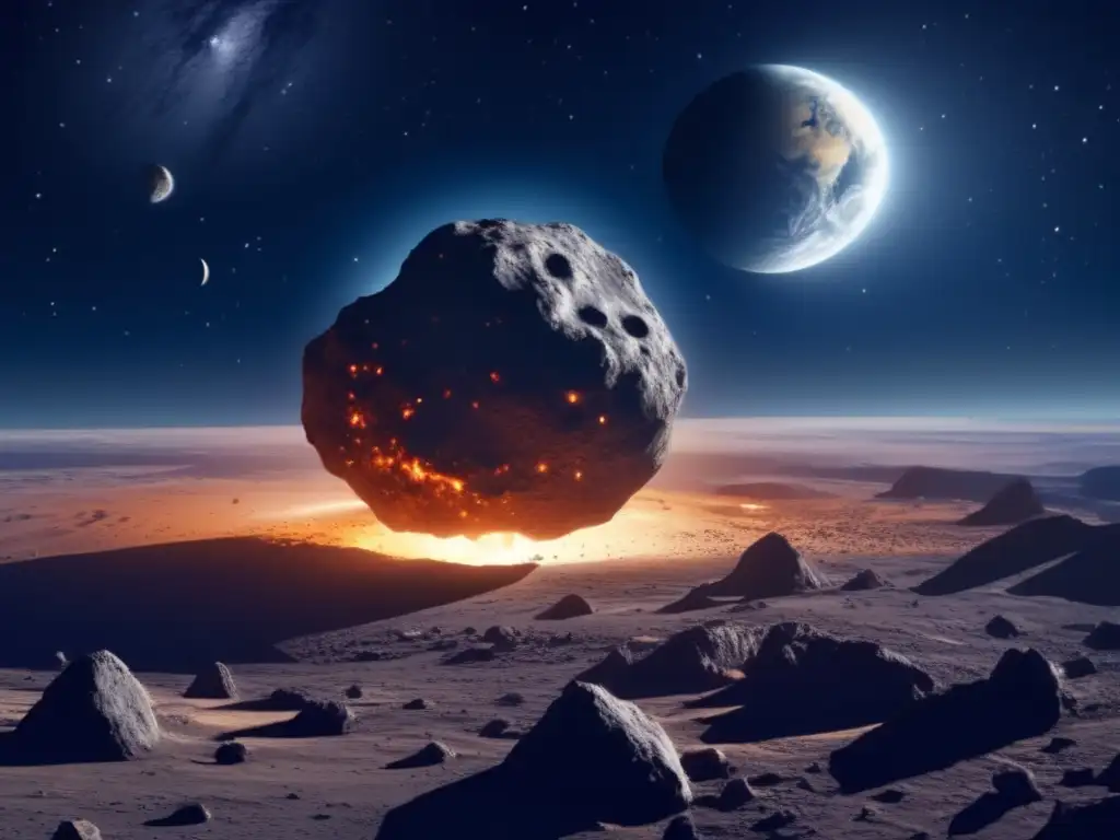 Peligro inminente: asteroide gigante hacia la Tierra Descubrimiento de asteroides Centauros: amenaza inminente de colisión en la oscura noche estrellada
