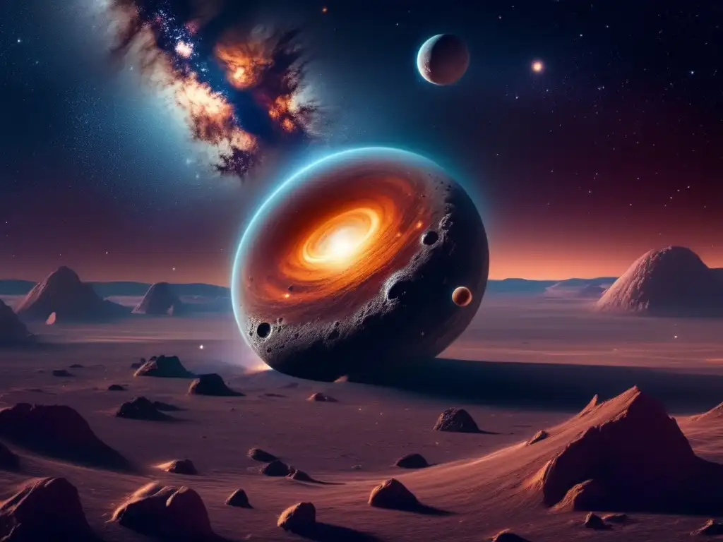 Descubrimiento de asteroides errantes en el universo: asombrosa imagen 8k detallada del vasto paisaje cósmico con nebulosas y estrellas distantes