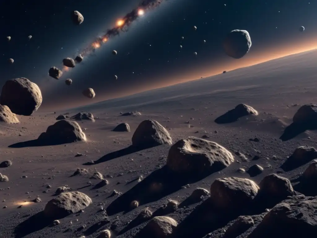 Asombrosos asteroides en el espacio Descubrimiento de asteroides habitables en el espacio: imagen impresionante de asteroides en un paisaje estelar, con detalles sorprendentes