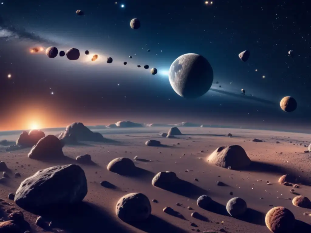 Asombrosa belleza y misterio de asteroides Descubrimiento de lunas de asteroides en un impresionante cinturón estelar con detalles asombrosos