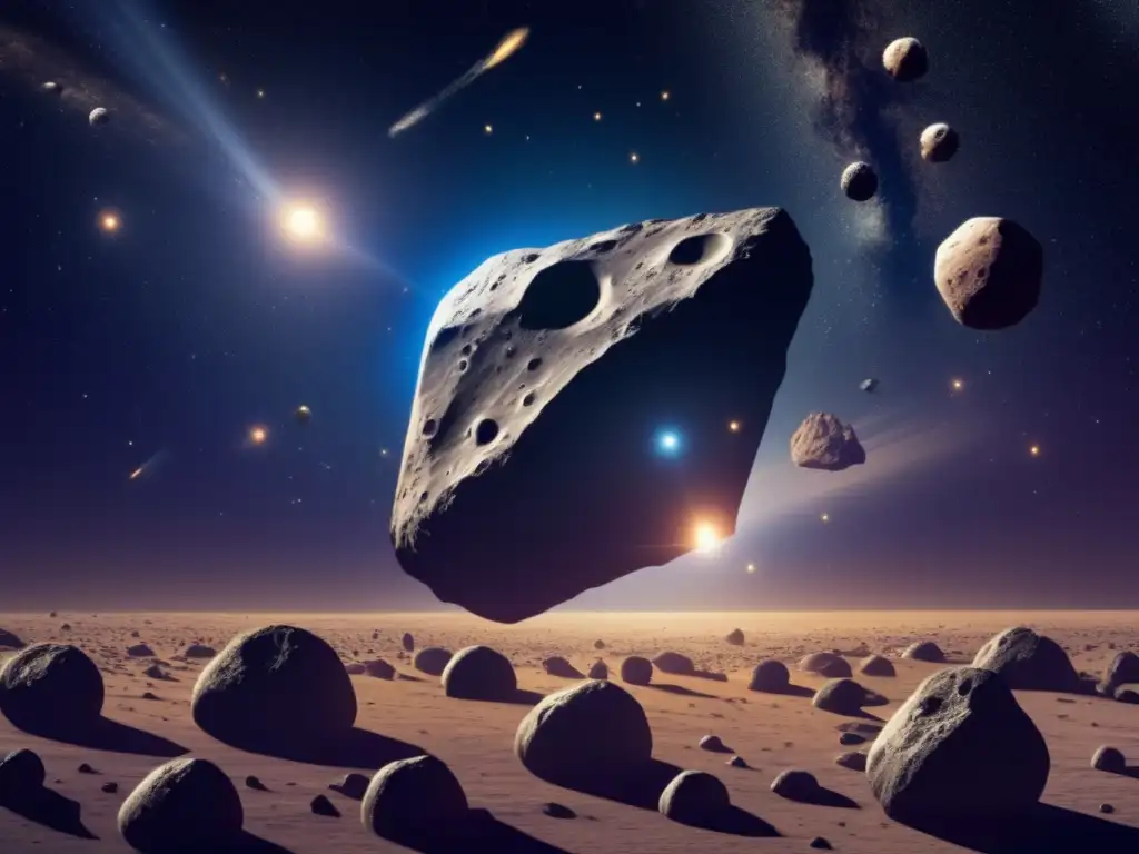 Asteroida rodeado de lunas luminosas y estrellas Descubrimiento de lunas ocultas en asteroides: redescubre el potencial y los desafíos de estas joyas cósmicas