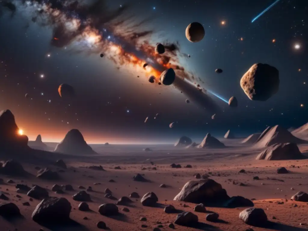 Maravillosa imagen de asteroides y astrónomos observando Descubrimientos astronómicos por aficionados de asteroides en un cautivador paisaje estelar 8k con campo de asteroides