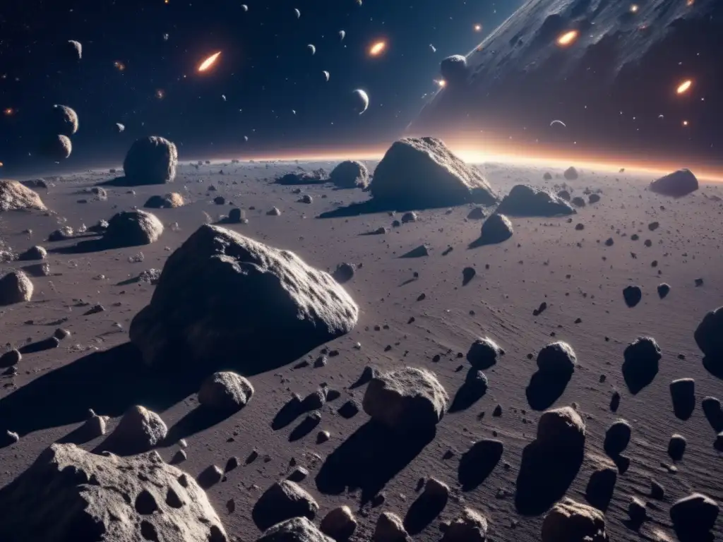 Impresionante campo de asteroides en 8k Descubrimientos astronómicos sobre asteroides en 8k: Imagen impresionante de asteroides variados en el espacio
