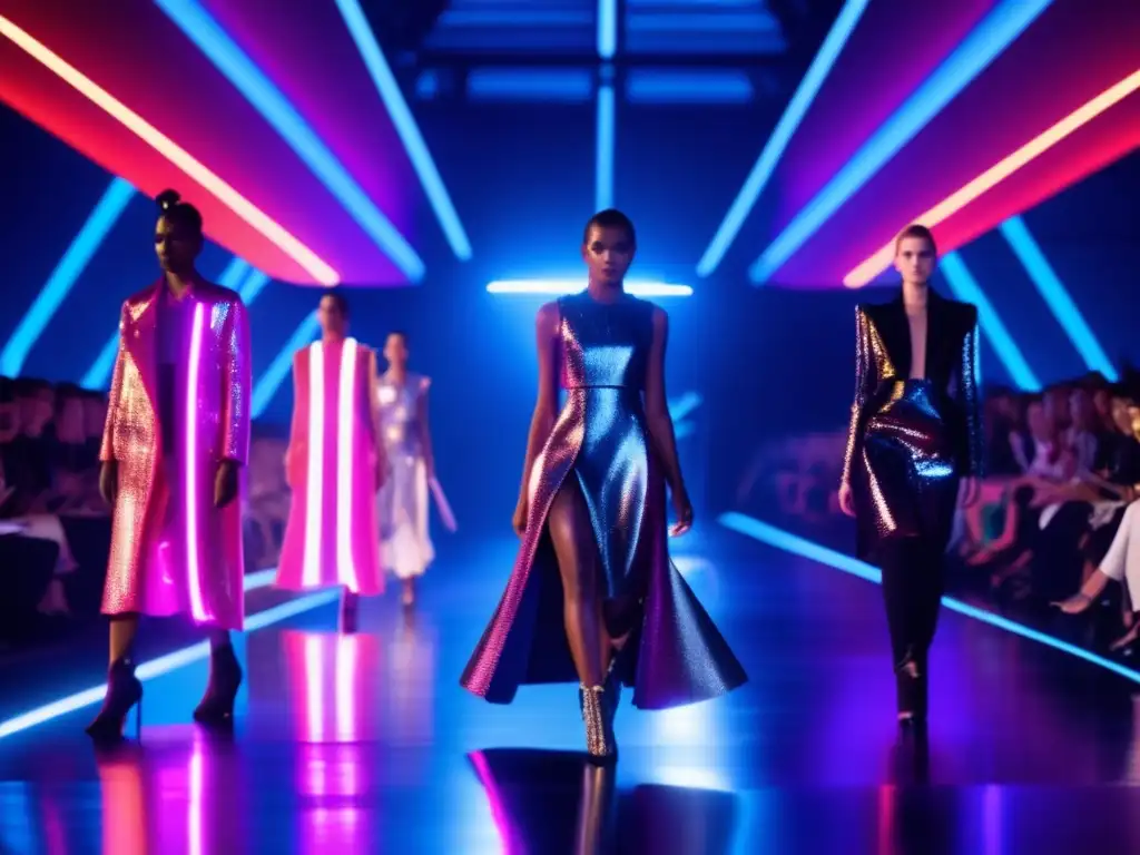 Desfile de moda futurista en el espacio con tendencias de moda asteroides