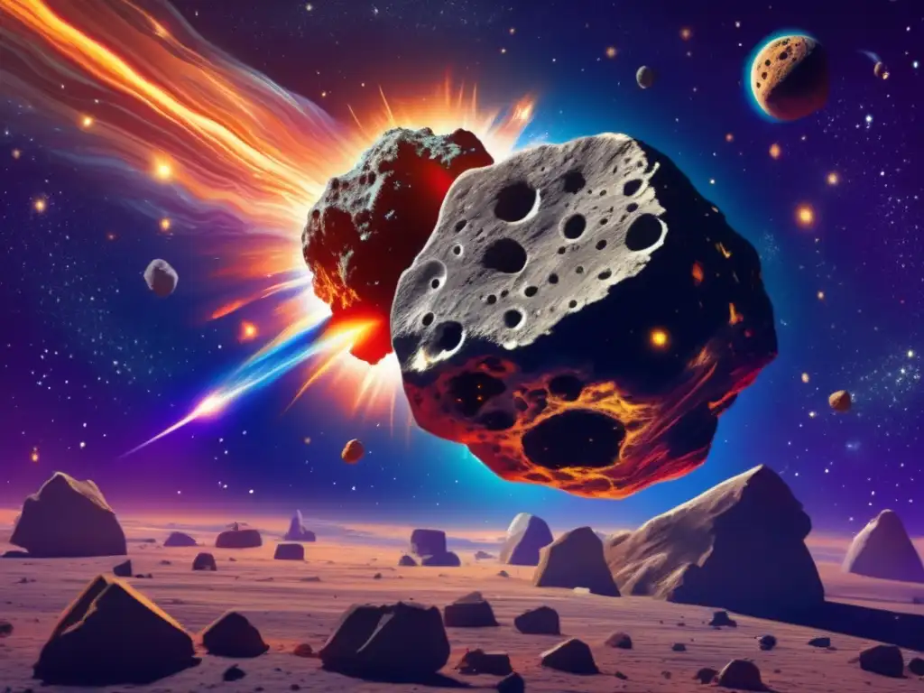 Colisión de asteroide y meteorito en el espacio Colisión asteroide-meteorito: diferencia y destrucción