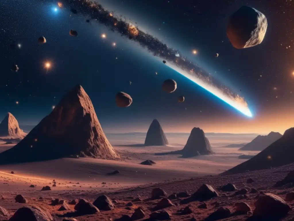 Asteroides danzantes en el espacio Desviación nuclear asteroides errantes: maravillosa imagen de asteroides en el espacio, con texturas y formas únicas