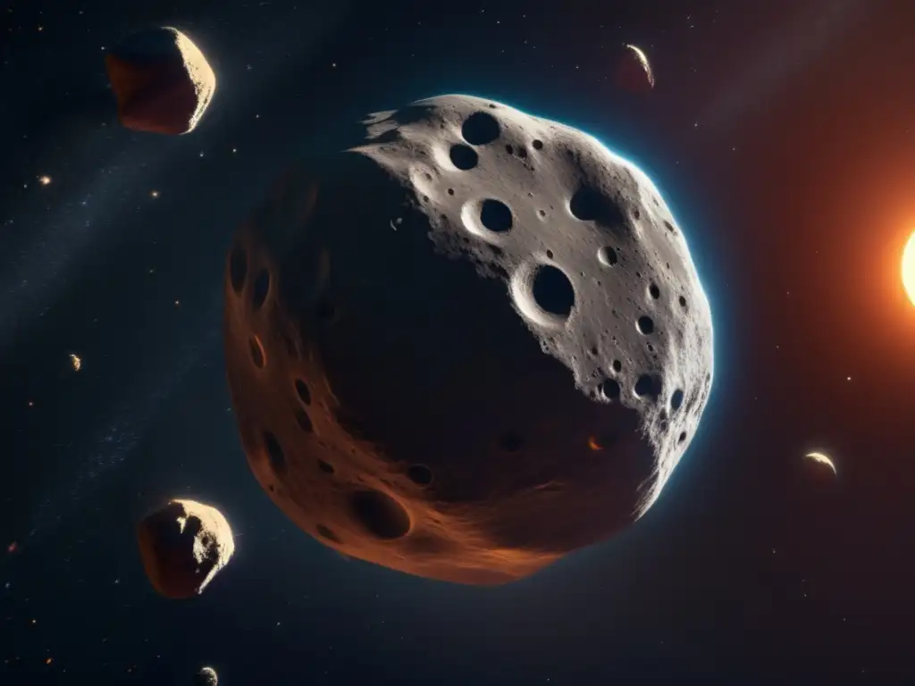 Asteroida en el cinturón principal: detalles y composición Detalle asombroso de un asteroide en el cinturón principal, resaltando su composición y estructura cósmica