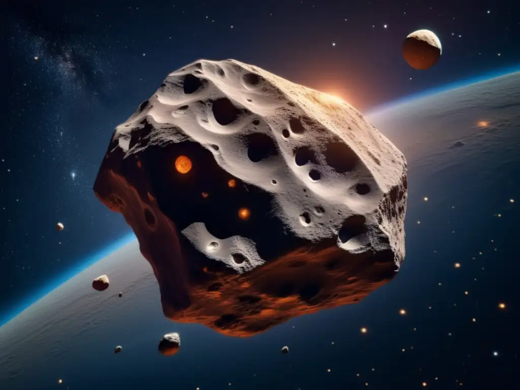 Asteroide flotando en el espacio Detalle asombroso de un asteroide en el espacio con su composición y ciclo de vida