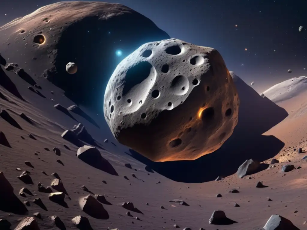 Detalles asombrosos de asteroides en el cinturón principal Detalle 8k de asteroide, muestra estructura y composición