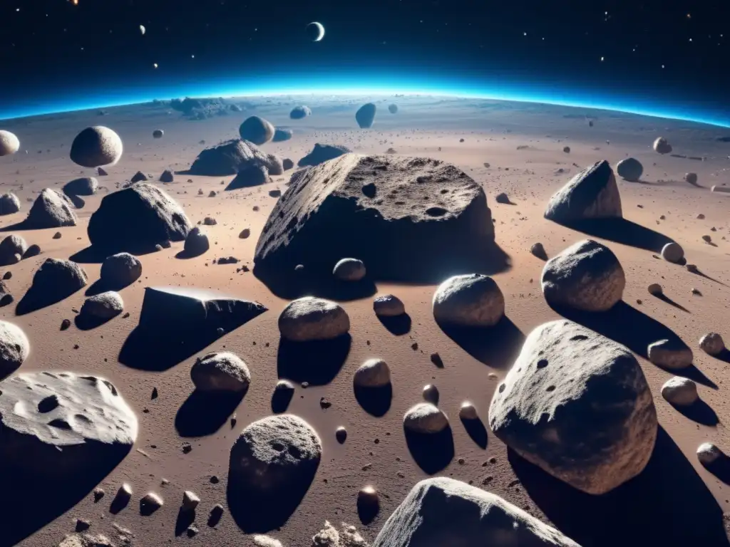 Ultradetallada imagen 8K de campo de asteroides en el espacio Detalles impresionantes de un campo de asteroides en 8K