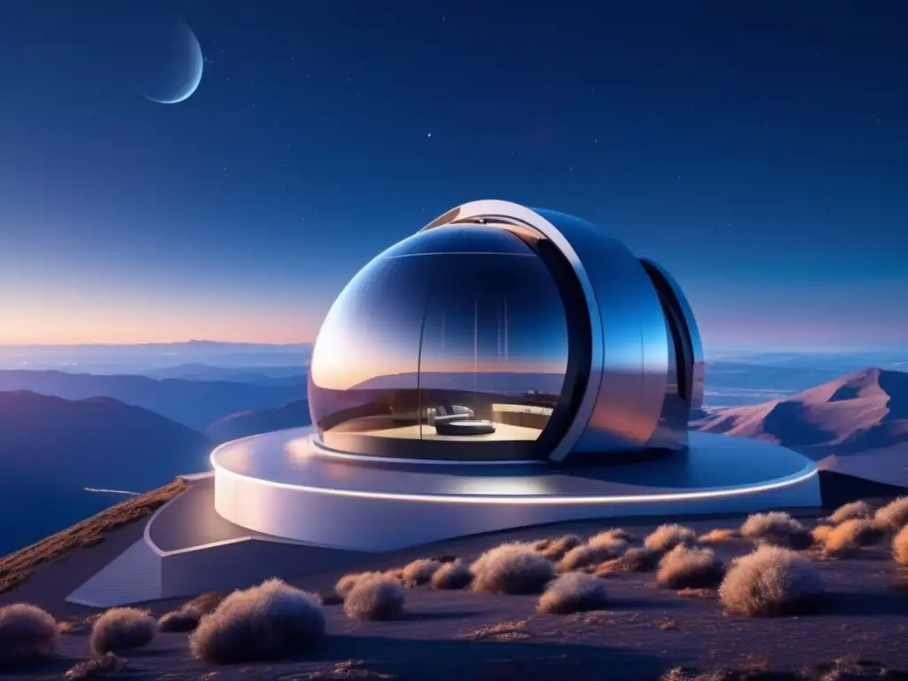 Detección de asteroides con telescopios en observatorio futurista en la montaña