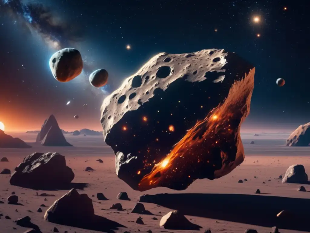 Impresionante vista del espacio exterior con asteroide y meteorito Diferencia entre asteroide y meteorito en el espacio estelar