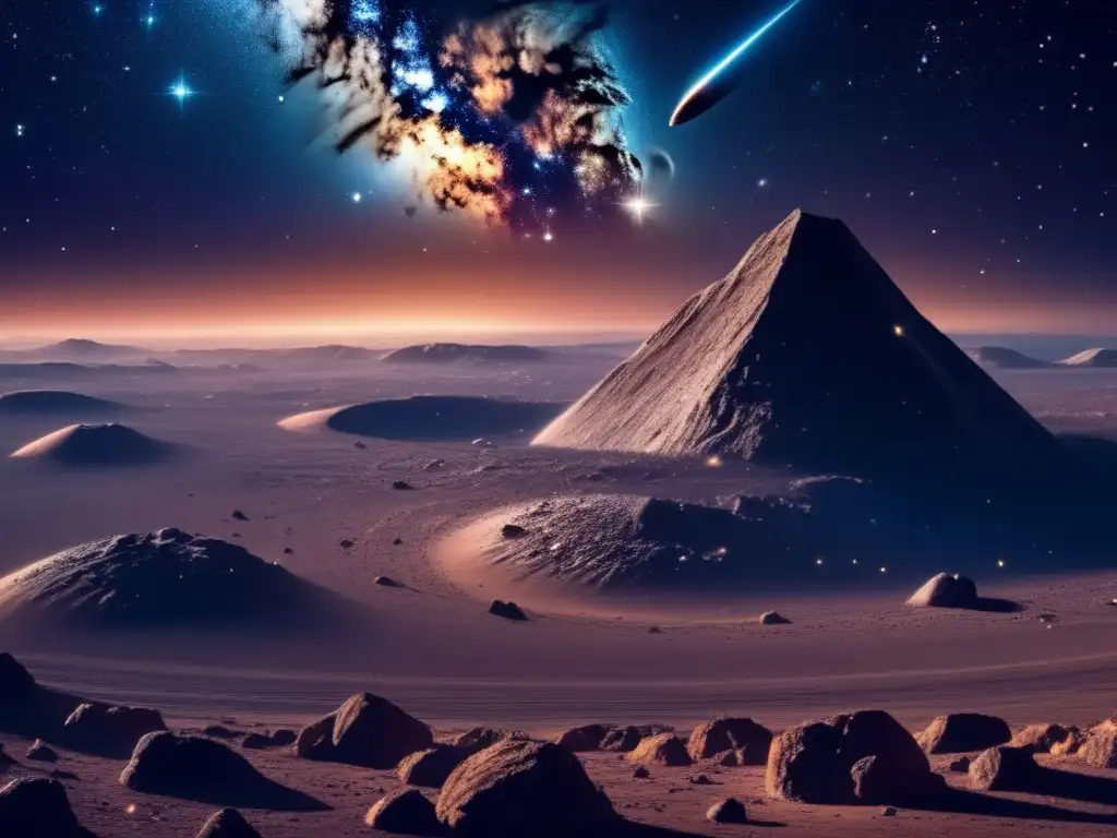 Fantástico baile cósmico: asteroide y cometa Diferencias entre asteroides y cometas: Impresionante imagen 8k del espacio con estrellas, galaxias, asteroide rocoso y cometa etéreo