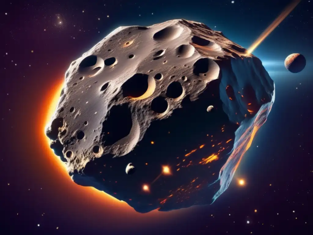 Impresionante imagen de asteroide en el espacio Diferencias entre meteorito y meteoroide: Imagen impactante de un asteroide masivo en el espacio, resaltando detalles y su presencia imponente