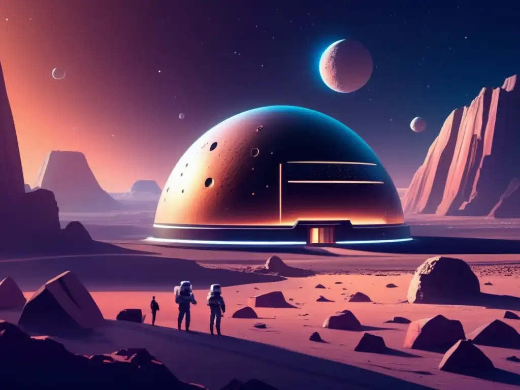 Futuro hábitat espacial en asteroide Ilustración digital impresionante de un hábitat espacial futurista en un asteroide