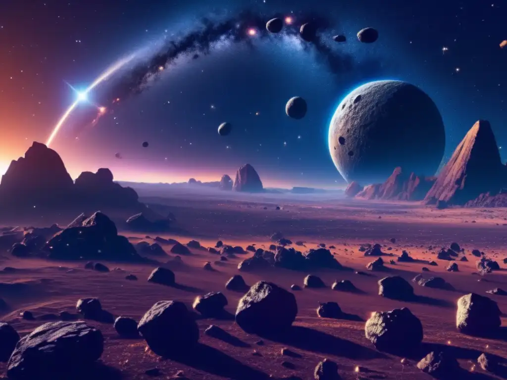 Fascinante campo de asteroides en 8k Explorando la diversidad de asteroides en un campo ultradetallado de 8k, rodeado de estrellas distantes