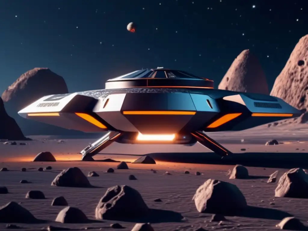 Drone espacial capturando detalles de un asteroide Dron espacial captura detalle de asteroide para mapeo avanzado