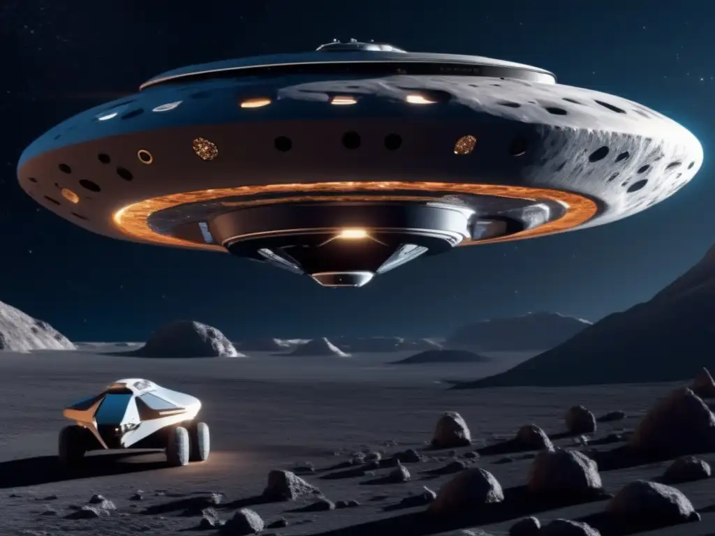 Drone espacial cartografía asteroide Dron espacial capturando detalle asombroso de un asteroide: Mapeo avanzado de asteroides