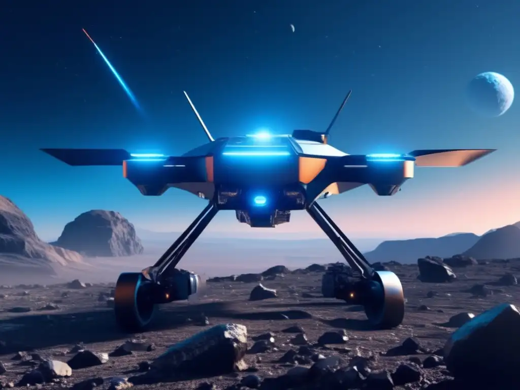 Drone espacial mapeando asteroide Dron espacial mapeo avanzado asteroides