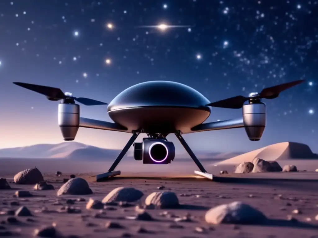 Exploración espacial con drone futurista Dron vigilancia asteroides