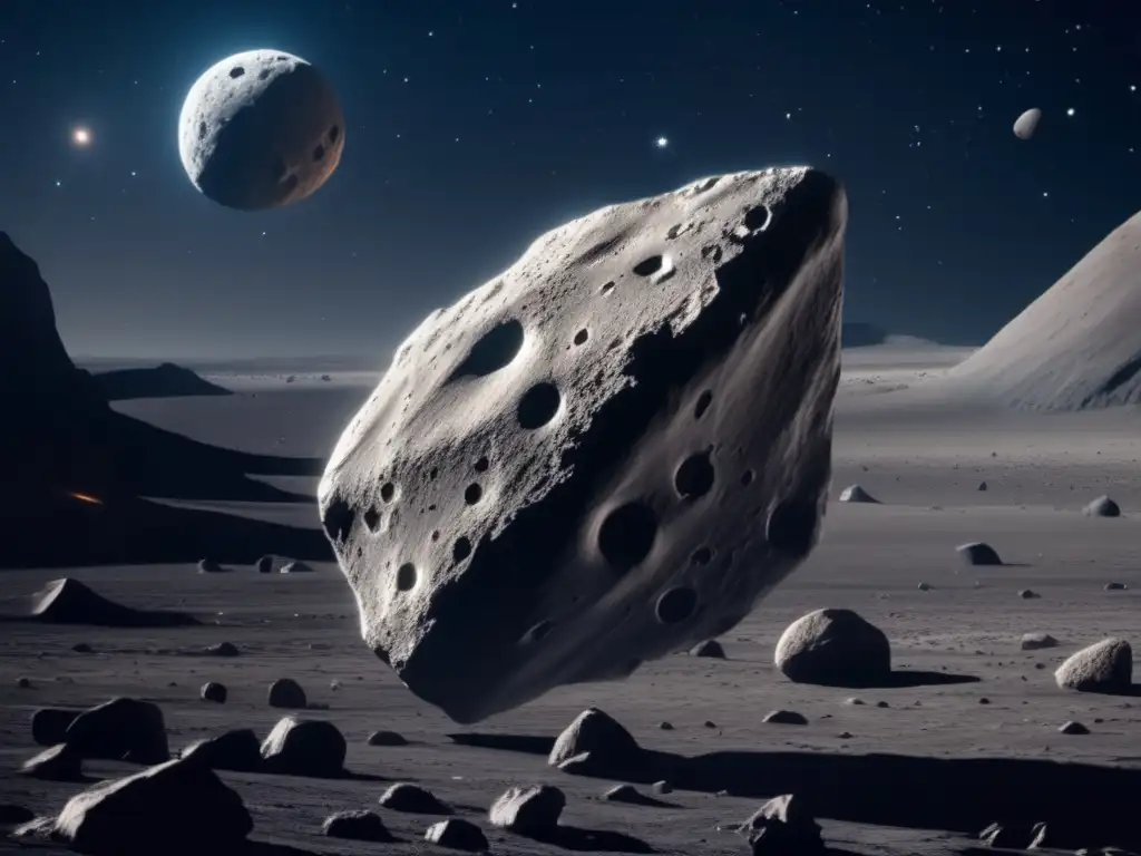 Exploración espacial: asteroide y dron Drones exploran asteroides cercanos en imagen del espacio