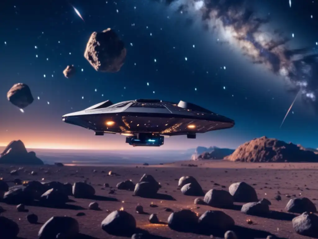 Exploración espacial: Dron moderno en asteroides Drones exploración asteroides cercanos en vasto espacio con belleza y movimiento