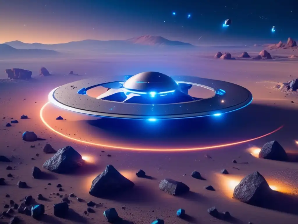 Exploración de asteroides con dron espacial Drones espaciales mapeando asteroides, tecnología avanzada y potencial comercial y científico en una imagen impresionante