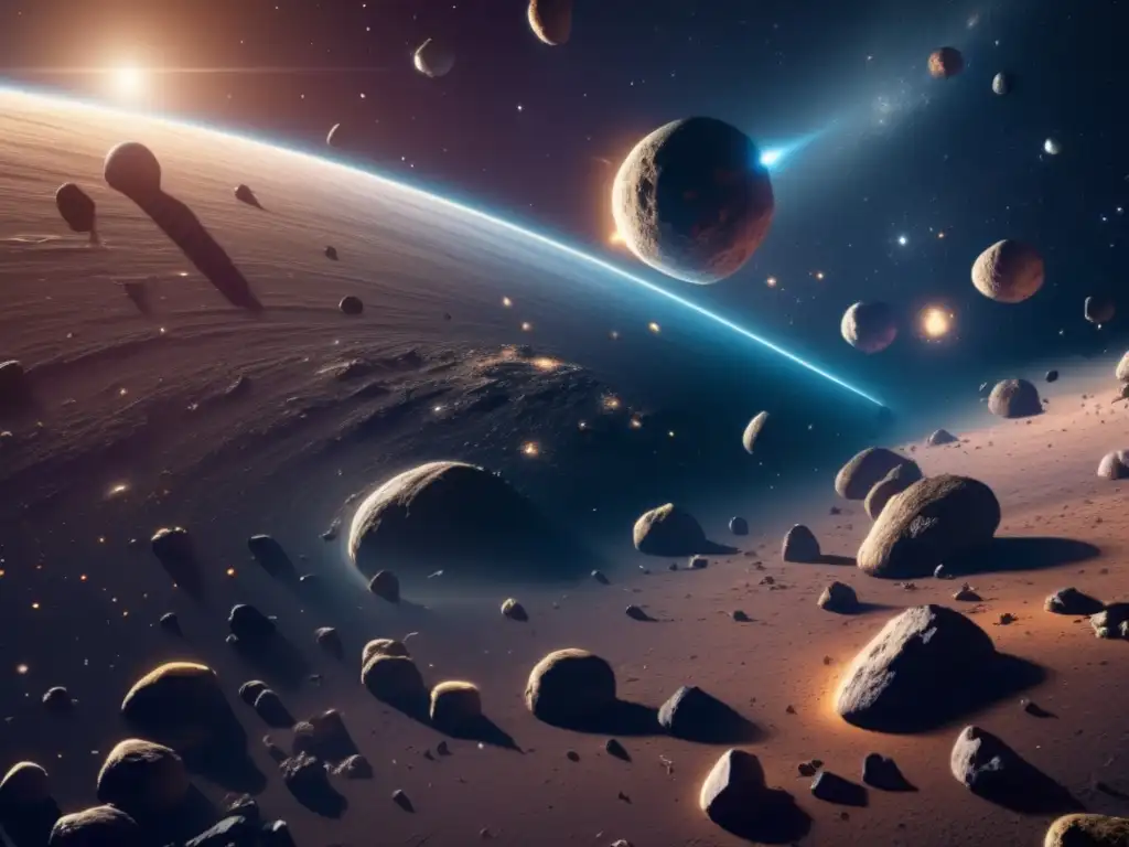 Asombroso cinturón de asteroides en 8k Efectos asteroides evolución vida en fascinante imagen de asteroides suspendidos en el espacio, revelando su potencial y desafíos