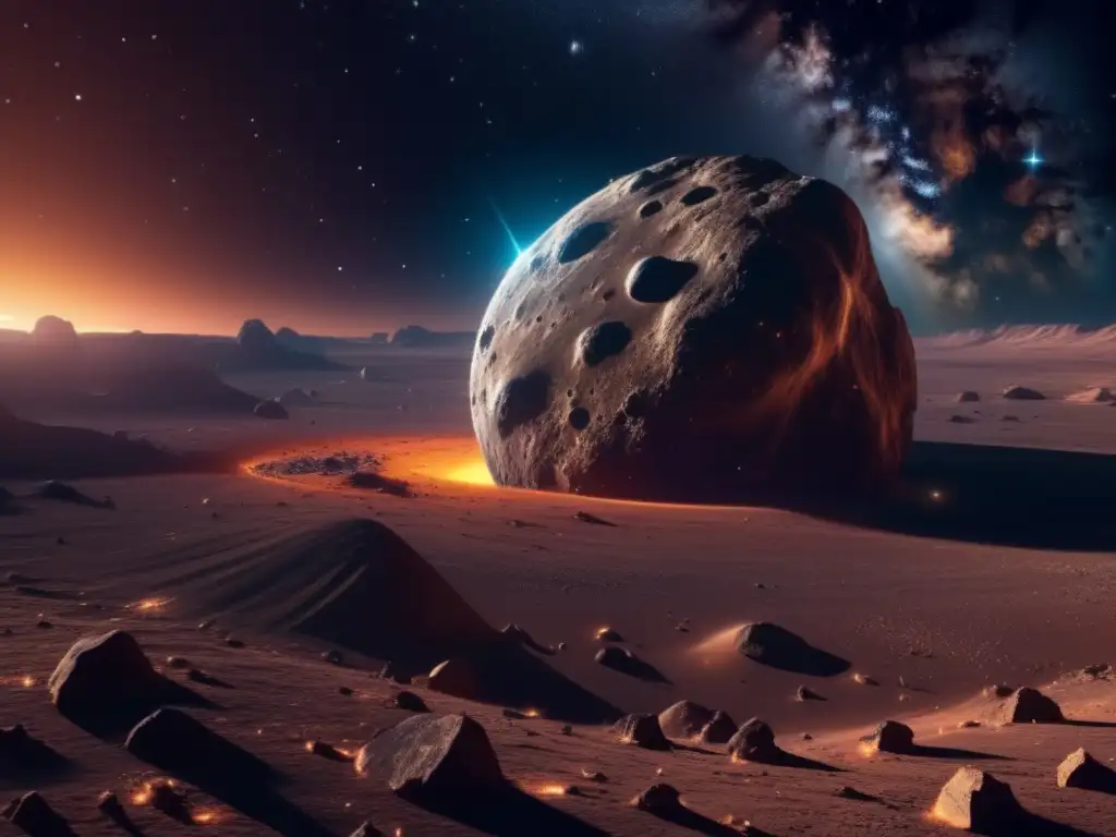 Impresionante paisaje cósmico con asteroide y galaxias Efectos asteroides evolución vida: Paisaje cósmico 8k ultradetallado con asteroide, galaxias y estrellas