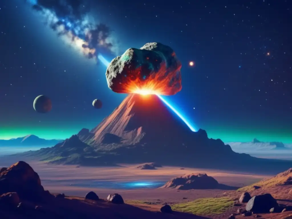 Colisión inminente con asteroide Preparación para encuentro cercano asteroide: escena impresionante de colisión inminente entre asteroide y Tierra