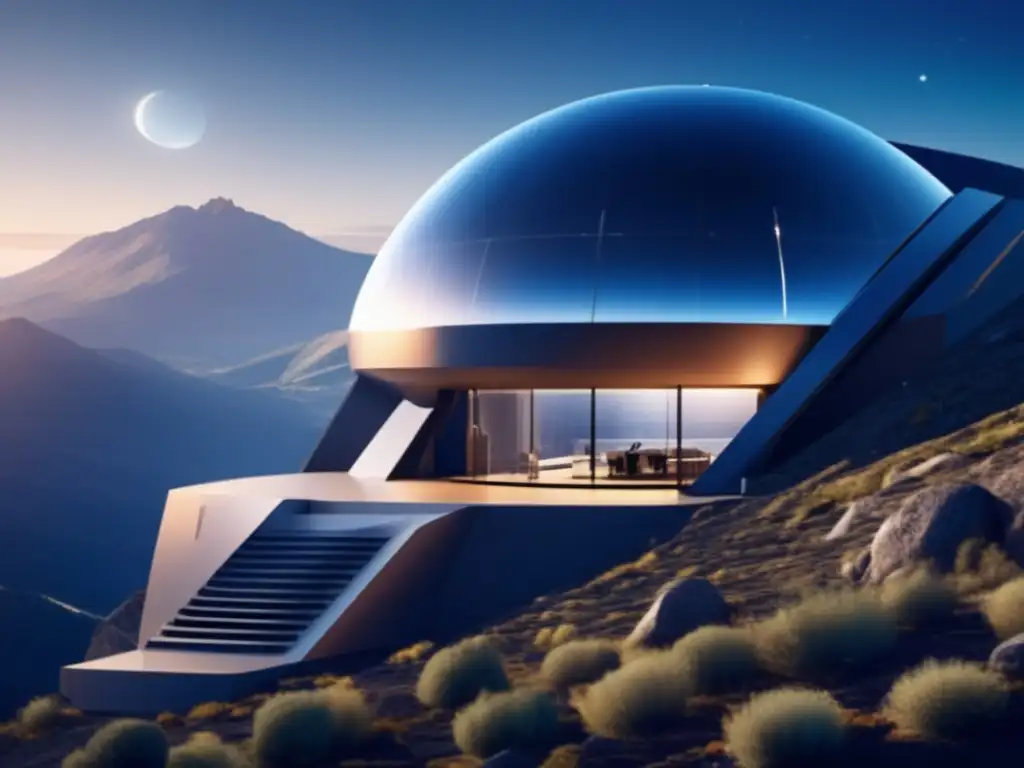 Observatorio futurista en la montaña Preparación para encuentro cercano asteroide en observatorio futurista con tecnología avanzada