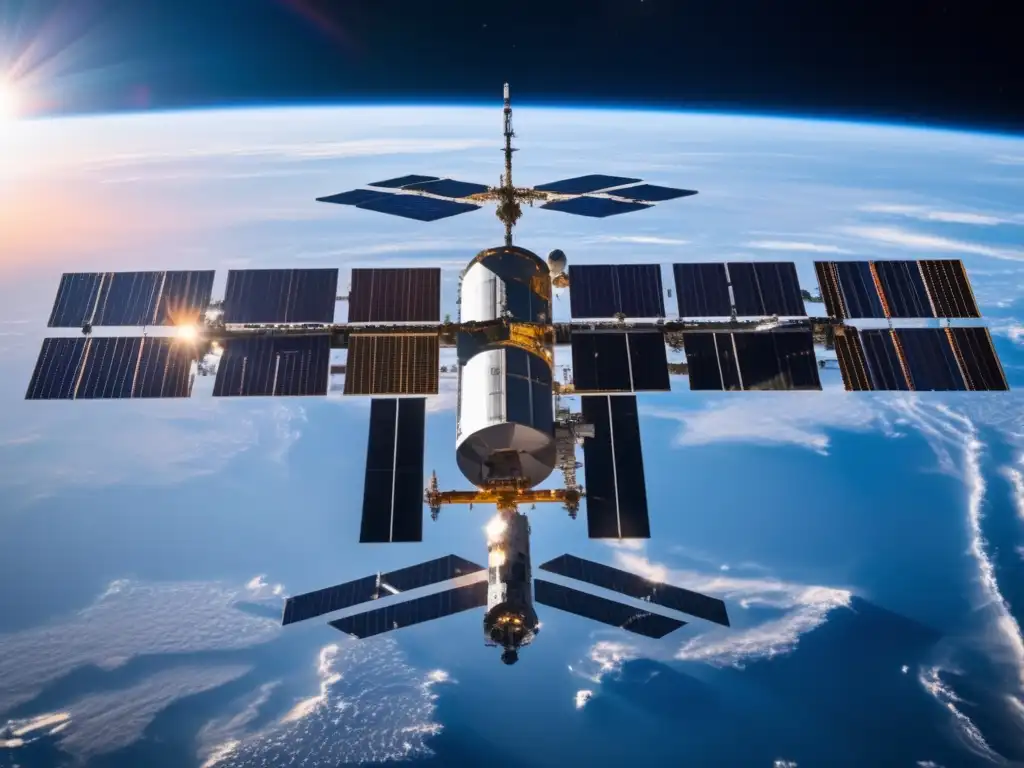 Estación espacial flotante con paneles solares Energía solar espacial: liderazgo en la carrera espacial