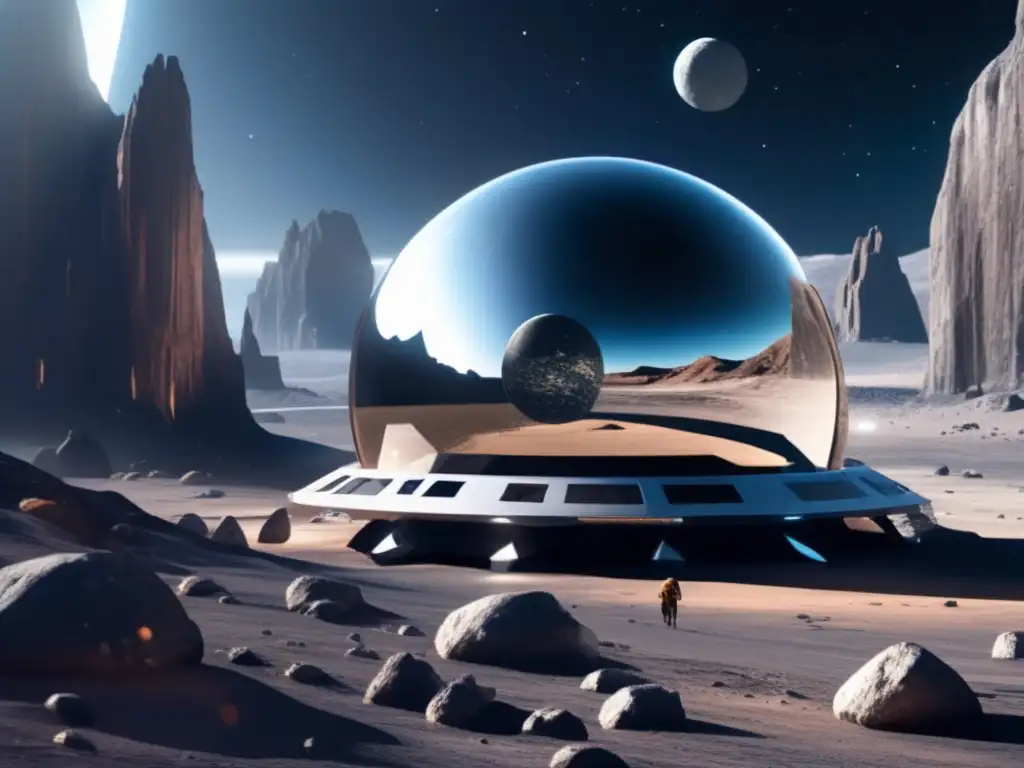 Hábitat espacial futurista en asteroide Energía sostenible en asteroides: fuentes espaciales, hábitat futurista en asteroide con vistas cósmicas