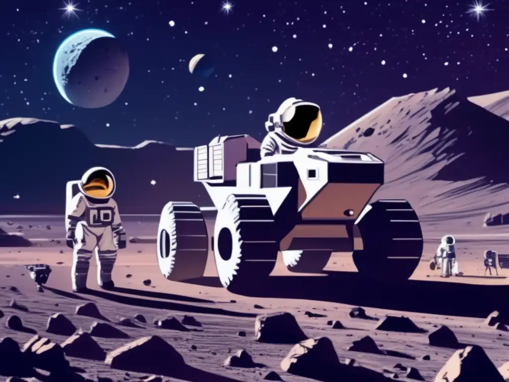 Equipo de astronautas en minería espacial: entrenamiento y trabajo en equipo
