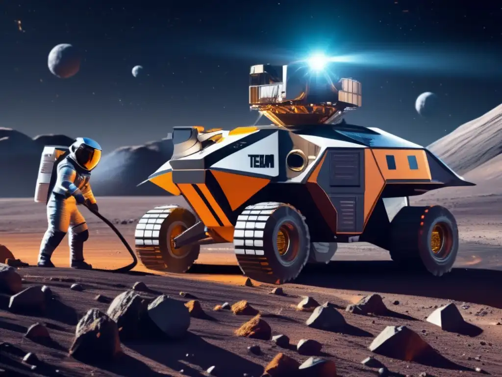 Equipo de astronautas en operación minera espacial Equipo de astronautas en operación de minería espacial: entrenamiento y equipos (110 caracteres)