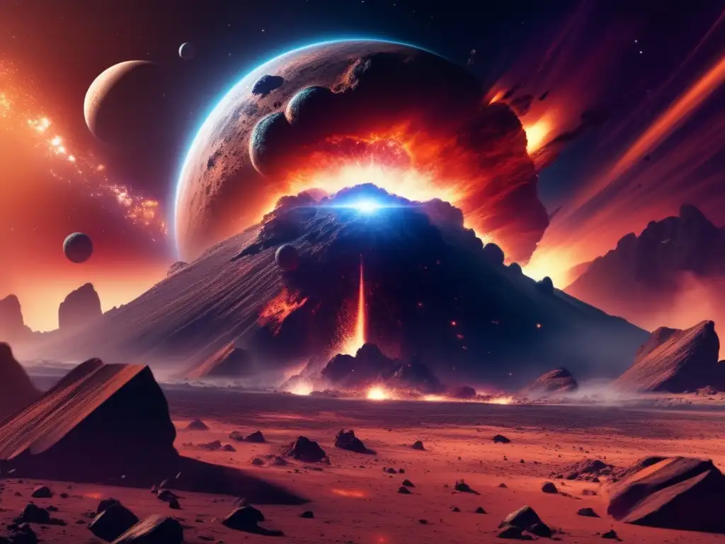 Escena de colisión cósmica: asteroides